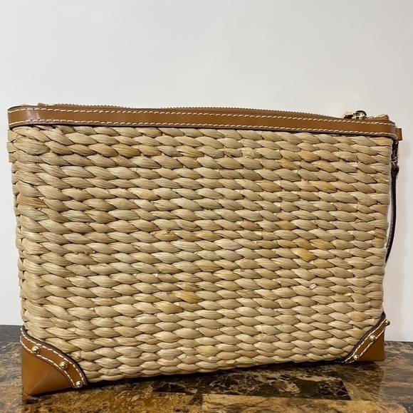 Michael Kors 🏝 MALIBU STRAW ZIP CLUTCH embroidered palm - Picture 8 of 15